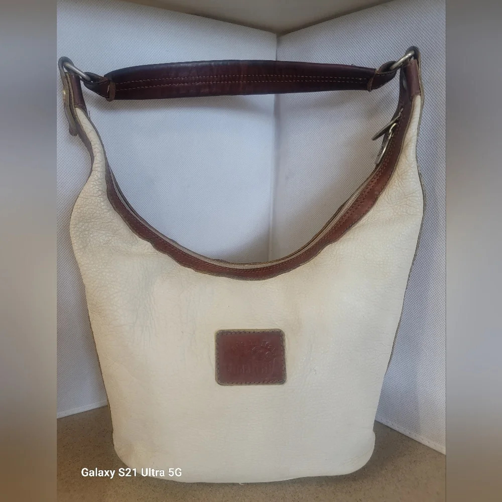 VALENTINA IVORY & BROWN LEATHER SHOULDER HANDBAG